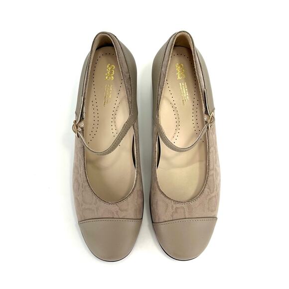 SAS Isabel Mary Jane Pumps Size 8 Wide Taupe/Tan Leather & Leopard Print Textile - Picture 4 of 16